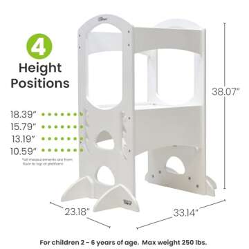 Little Partners Kids Learning Tower, Toddler Tower Adjustable Height Kitchen Step Stool, Encourages Learning, Independence, and Engagement, Safety Climbing Tower for Counter (Soft White)