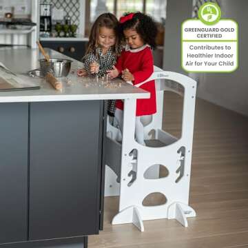 Little Partners Kids Learning Tower, Toddler Tower Adjustable Height Kitchen Step Stool, Encourages Learning, Independence, and Engagement, Safety Climbing Tower for Counter (Soft White)