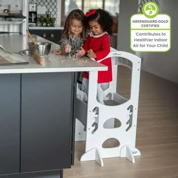 Little Partners Kids Learning Tower, Toddler Tower Adjustable Height Kitchen Step Stool, Encourages Learning, Independence, and Engagement, Safety Climbing Tower for Counter (Soft White)