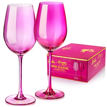 Dragon Glassware x Barbie Wine Glasses - 17.5 oz Magenta & Pink Wine Glasses Set of 2 - As Seen in B...