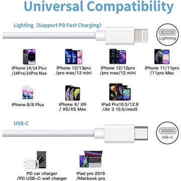 Lightning Cable [MFi Certified] 3Pack 6FT iPhone Fast Charger Cable Power Delivery Type C Charging Cord Compatible with iPhone 14 13 13 Pro Max 12 12 Pro Max 11 XS XR X 8 iPad,White
