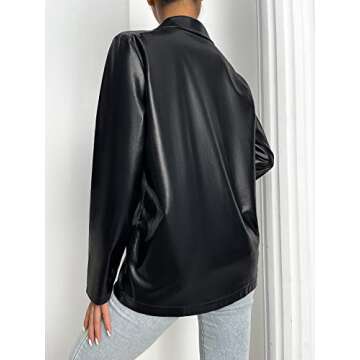 MakeMeChic Women's Faux Leather Blazer Jacket Lapel Collar Pleather Coat Outerwear Black XL
