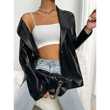 Chic Faux Leather Blazer for Women - Stylish Elegance