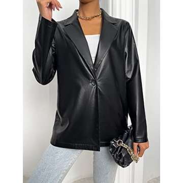 MakeMeChic Women's Faux Leather Blazer Jacket Lapel Collar Pleather Coat Outerwear Black XL
