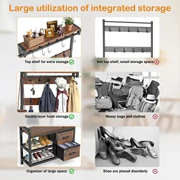 Lulive Hall Tree - 31.5” Entryway Coat Rack Bench