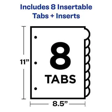 Avery Insertable Style Edge Plastic Dividers for 3 Ring Binders, 8-Tab Set, Multicolor, 1 Set (11201)