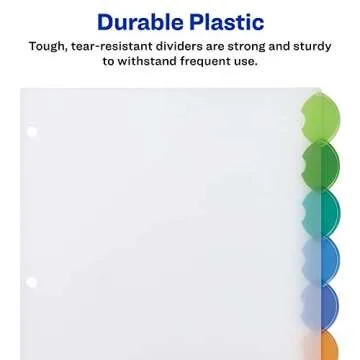 Avery Insertable Style Edge Plastic Dividers for 3 Ring Binders, 8-Tab Set, Multicolor, 1 Set (11201)