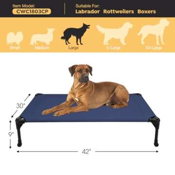 Veehoo Cooling Elevated Dog Bed, Portable Raised Pet Cot with Washable & Breathable Mesh, No-Slip Feet Durable Dog Cots Bed for Indoor & Outdoor Use, Large, CWC1803-L