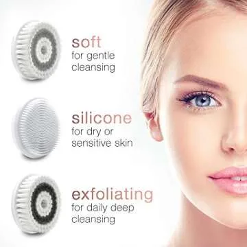 Waterproof Facial Cleansing Spin Brush Set with 3 Exfoliating Brush Heads - Complete Face Spa System by Fancii - Advanced Microdermabrasion for Gentle Exfoliation and Deep Scrubbing (Blush)