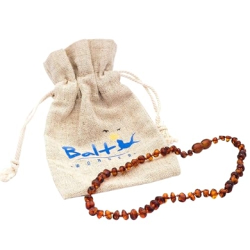 Amber Necklace (Baroque Polished Cognac) for Teething Relief and Style