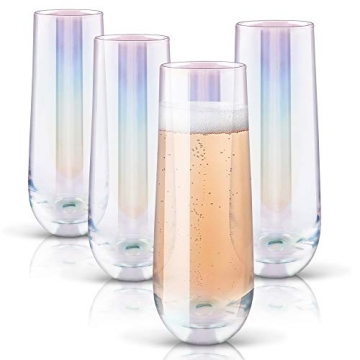 Gutsdoor Radiance White Pearl Luster Stemless Champagne Flutes Glasses Set of 4 (10 Ounce) Elegant A...