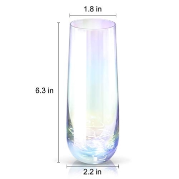 Gutsdoor Radiance White Pearl Luster Stemless Champagne Flutes Glasses Set of 4 (10 Ounce) Elegant All-Purpose Wine Drinking Glassware Beverage Cups for Water, Juice, Beer, Whiskey & Bar Decor