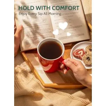 Sweese Porcelain Coffee Mugs - 16 Ounce (Top to the Rim) for Coffee, Latte, Tea, Cocoa, Set of 4, Red