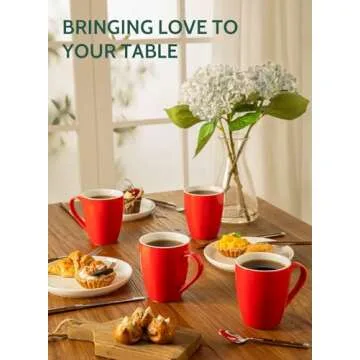Sweese Porcelain Coffee Mugs - 16 Ounce (Top to the Rim) for Coffee, Latte, Tea, Cocoa, Set of 4, Red