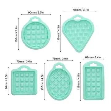10Pcs Silicone Waffle Molds, Green Reusable Waffle Maker Baking Tray Mold for Waffle Cake Chocolate 5 Shapes
