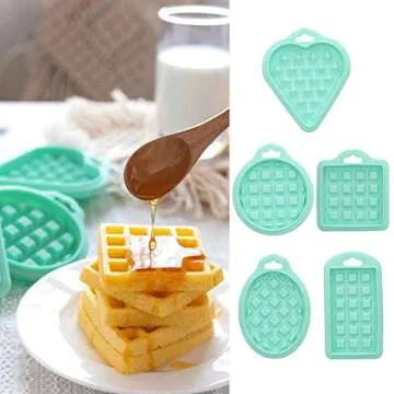 10Pcs Silicone Waffle Molds, Green Reusable Waffle Maker Baking Tray Mold for Waffle Cake Chocolate 5 Shapes