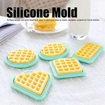 10Pcs Silicone Waffle Molds, Green Reusable Waffle Maker Baking Tray Mold for Waffle Cake Chocolate 5 Shapes