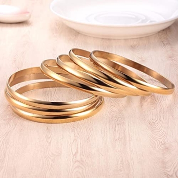 Castillna 14K Gold Plated Bangles for Women, Set of 7