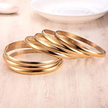 Castillna 14K Gold Plated Bangles for Women, Set of 7