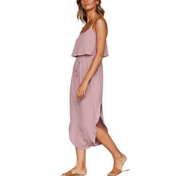 NERLEROLIAN Women's Adjustable Strappy Split Summer Beach Casual Midi Dress