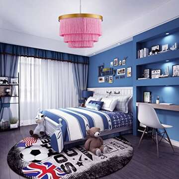 Huncdfe Bohemia Tassel Pendant Light,3 Lights Modern Flush Mount Ceiling Lights, Nordic LED Chandelier for Bedroom,Nursery Room, Girl Room, Hallway, Entryway, Dining Room (Pink)