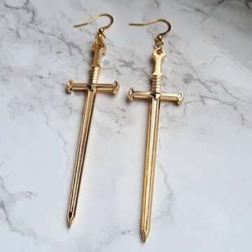 Gothic Vintage Silver Sword Cross Dangle Hook Earrings for Women