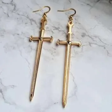 Gothic Vintage Silver Sword Cross Dangle Hook Earrings for Women