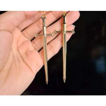 Gothic Vintage Silver Sword Cross Dangle Hook Earrings for Women