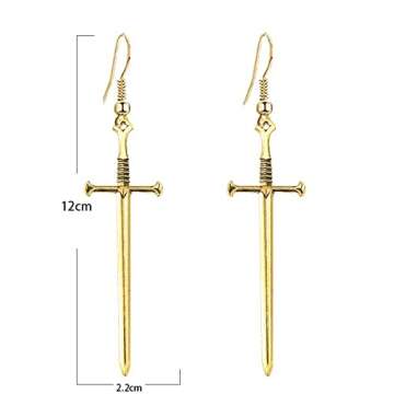Gothic Vintage Silver Sword Cross Dangle Hook Earrings for Women