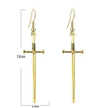 Gothic Vintage Silver Sword Cross Dangle Hook Earrings for Women