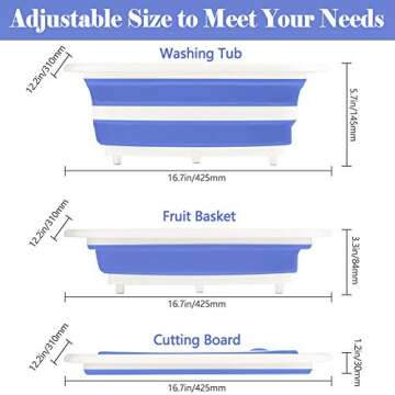 Rottogoon Collapsible Cutting Board, Foldable Chopping Board with Colander, Multifunctional Kitchen Vegetable Washing Basket Silicone Dish Tub for BBQ Prep/Picnic/Camping(BlueViolet)