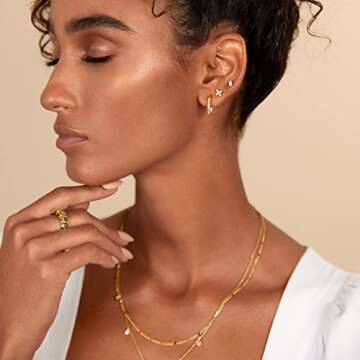 PAVOI 14K Yellow Gold Plated Solid 925 Sterling Silver Post Cubic Zirconia Flat Back Earrings for Women | Marquise Cartilage Earring | Helix Piercing Jewelry | Small Stud Earrings