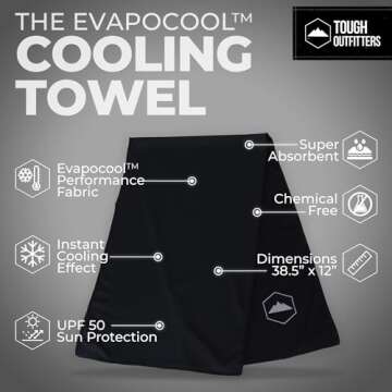 Tough Outdoors Cooling Towels (38.5"x12") - Cooling Towels for Neck & Face, Cooling Neck Wraps - Ice Towel & Sweat Rag for Camping, Gym, Yoga & Sports