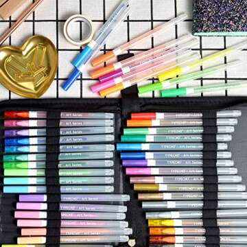 Typecho Gel Pens, Art 48 Pack Gel Ink Pen Set with Portable Travel Case for Kids, Adult Coloring Books, Drawing, Doodling, Crafting, Back to School Art Supplies