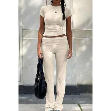 ZFLM Casual Workout Two Piece Outfits for Women - Stylish Set for Fitness & Everyday Wear