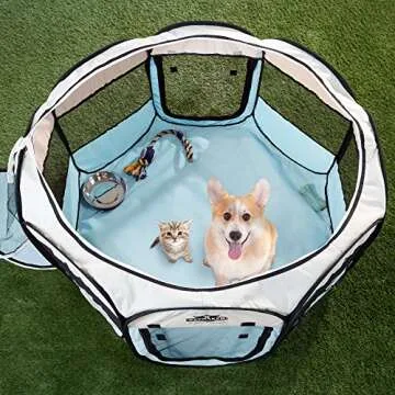 Pop-Up Pet Playpen - 38-Inch Indoor and Outdoor Dog Kennel with Carrying Bag - Portable Pet Enclosure for Dogs and Small Animals by PETMAKER (Blue)