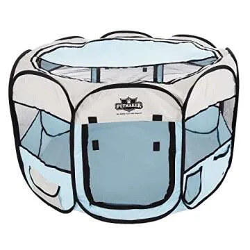 Pop-Up Pet Playpen - 38-Inch Indoor and Outdoor Dog Kennel with Carrying Bag - Portable Pet Enclosure for Dogs and Small Animals by PETMAKER (Blue)