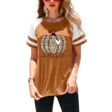 Halloween Pumpkin T Shirt Women Leopard Graphic Tees Fall Shirt Raglan Short Sleeve Thanksgiving Gif...