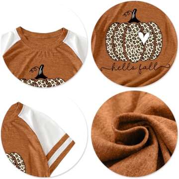 Halloween Pumpkin T Shirt Women Leopard Graphic Tees Fall Shirt Raglan Short Sleeve Thanksgiving Gift Top