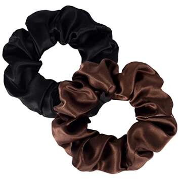 SILKIE x2 Set 100% Pure Mulberry Silk Cream Coffee Black Large Oversized Scrunchies Silk Travel Pouc...