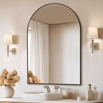 Mirrorons 38 x 26 Inch Black Large Arched Mirror for Bathroom Vanity Mirror, Arched Wall Mirror with...
