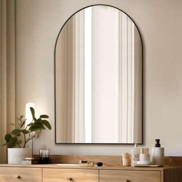 Mirrorons 38 x 26 Inch Black Large Arched Mirror for Bathroom Vanity Mirror, Arched Wall Mirror with Metal Frame, Decor Modern Dresser Mirror for Bedroom Living Room Entryway, Shatterproof