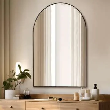 Mirrorons 38 x 26 Inch Black Large Arched Mirror for Bathroom Vanity Mirror, Arched Wall Mirror with Metal Frame, Decor Modern Dresser Mirror for Bedroom Living Room Entryway, Shatterproof