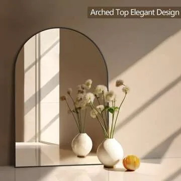 Mirrorons 38 x 26 Inch Black Large Arched Mirror for Bathroom Vanity Mirror, Arched Wall Mirror with Metal Frame, Decor Modern Dresser Mirror for Bedroom Living Room Entryway, Shatterproof