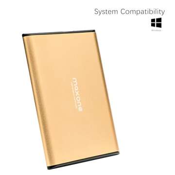Maxone 500GB Ultra Slim Portable External Hard Drive HDD USB 3.0 Compatible with PC, Laptop - Gold