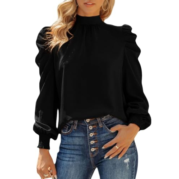 Dokotoo Elegant Puff Sleeve Long Sleeve High Neck Turtleneck Shirt for Women