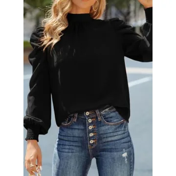 Dokotoo Elegant Puff Sleeve Turtleneck Top for Women