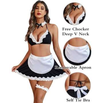 Avidlove French Maid Lingerie Women's Exotic Costumes Role Playing Lingerie Schoolgirl Lingerie Blac...