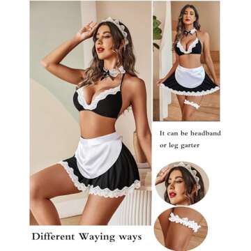 Avidlove French Maid Lingerie Women's Exotic Costumes Role Playing Lingerie Schoolgirl Lingerie Black Medium