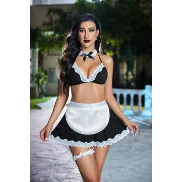 Avidlove French Maid Lingerie Women's Exotic Costumes Role Playing Lingerie Schoolgirl Lingerie Black Medium